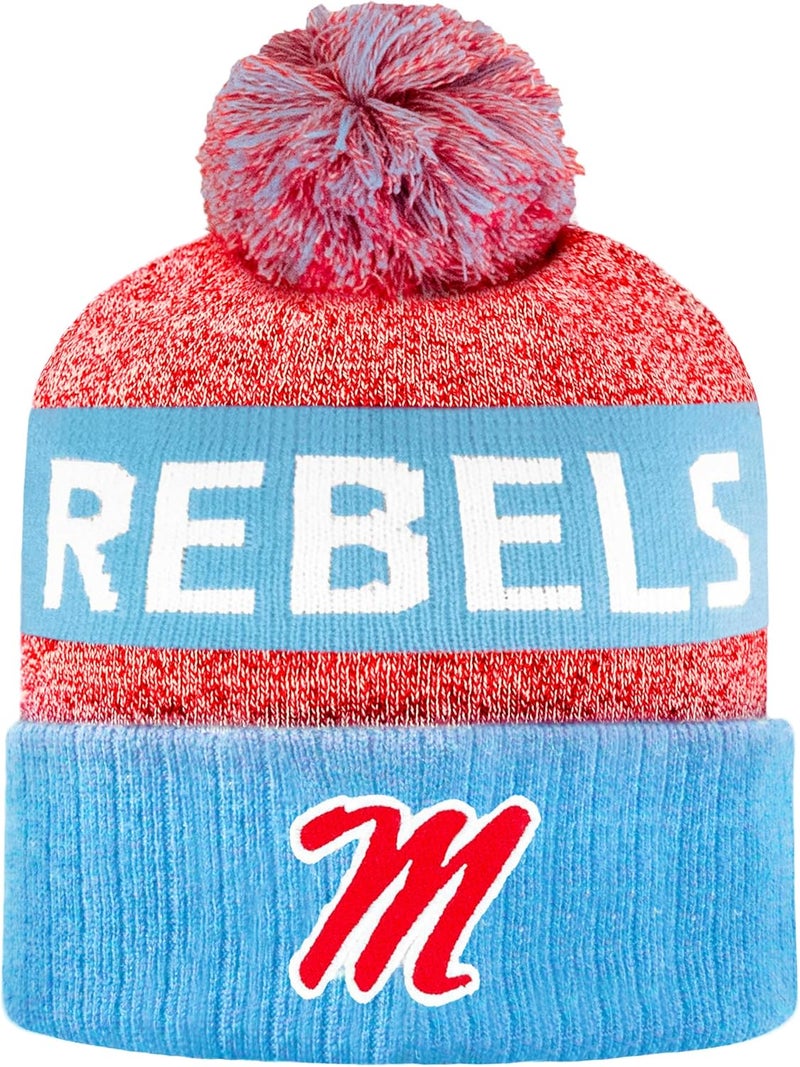 LogoFit NCAA Team Color-Embroidered Logo -Cuffed Knit Skully Beanie Pom Hat-OSFM - Image 2